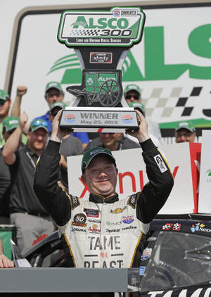 Tyler Reddick Trophy Over His Head Wallpaper