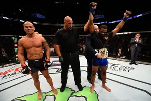 Tyron Woodley Raised Hands Champion Wallpaper