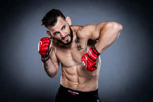 Ufc Fighter Jon Fitch Delivering Elbow Attack In The Ring Wallpaper
