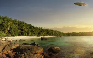 Ufo Over Tropical Island Wallpaper