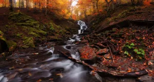Ukraine Waterfall In Autumn Wallpaper