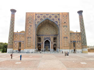 Ulugh Beg Madrasa Facade Samarkand Wallpaper