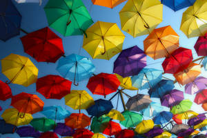 Umbrella Street Decor Colorful Background Wallpaper