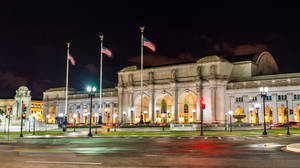 Union Station With American Flags Wallpaper