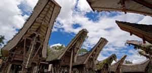 Unique Boat-shaped Roofs Of Traditional Toraja Houses In Sulawesi Wallpaper