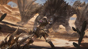 Unstoppable Might In The Vast Desert Of Monster Hunter World. Wallpaper