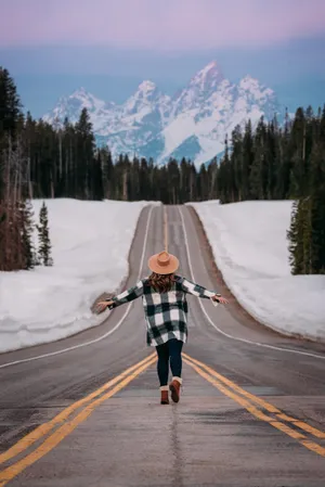 Uphill Snowy Road Tumblr Photography Iphone Wallpaper