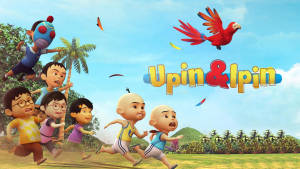 Upin Ipin Crew Chasing A Parrot Wallpaper