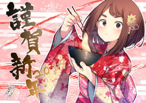 Uraraka Wearing Aesthetic Yukata Wallpaper