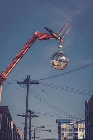 Urban Disco Ball Crane Lift Wallpaper