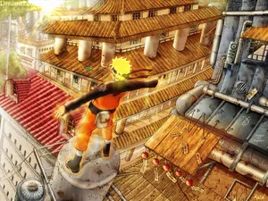 Uzumaki Naruto In Konoha Village Wallpaper