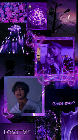 V Bts Phone In Purple World Wallpaper