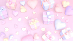 Valentine's Day Background With Hearts And Gift Boxes Wallpaper