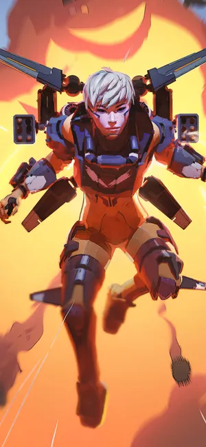 Valkyrie Apex Legends Jumps Against Explosion Wallpaper