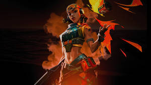 Valorant Computer Raze Smoke Black Background Wallpaper