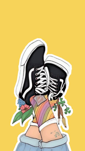 Vans Feet With Flowers Art Wallpaper