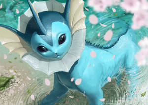 Vaporeon And Cherry Blossoms Wallpaper