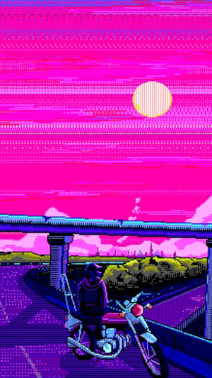 Vaporwave Iphone Motorcycle Pink Sky Wallpaper