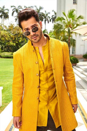 Varun Dhawan In Yellow Sherwani Wallpaper