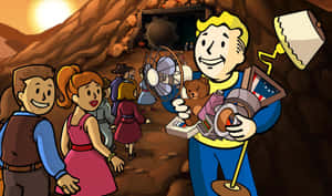 Vault Boy Group Of People Under Cave Wallpaper