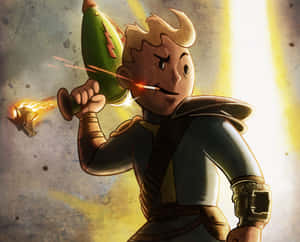 Vault Boy Holding A Gun Wallpaper