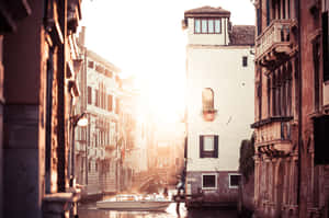 Venetian Sunset Canal Glow Wallpaper