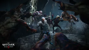 Vesemir Battling Demons In The Witcher 3 Wallpaper