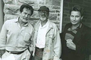 Veteran Actor Martin Sheen Posing With Norman Jewison And Emilio Estevez. Wallpaper