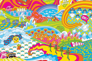 Vibrant Cartoonish Hippie Illustration Wallpaper