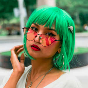 Vibrant Green Hair Fashion Portrait Wallpaper