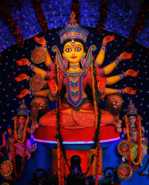 Vibrant Nav Durga Idol Wallpaper