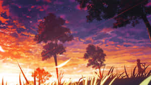 Vibrant Sunset Beautiful Anime Scenery Wallpaper