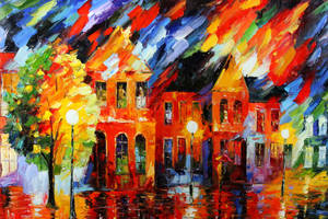 Vibrant Urban Romance - A Leonid Afremov Masterpiece. Wallpaper