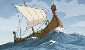 Viking Ship Cartoon Artwork Wallpaper