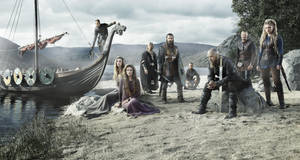 Vikings Characters With Viking Ship Wallpaper