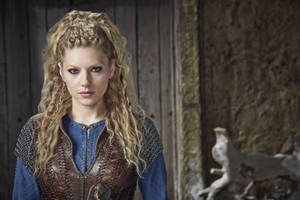 Vikings Lagertha Before Wooden Door Wallpaper