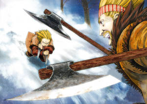 Vinland Saga Thorfinn Fights Thorkell Wallpaper