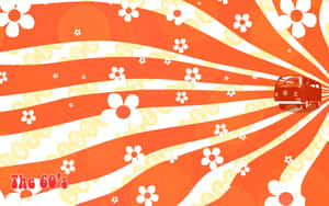 Vintage 60s Orange Flowers And Camper Van Wallpaper