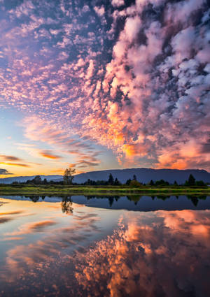 Vintage Aesthetic Clouds Lake Reflection Wallpaper