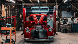 Vintage Car Garage Chevrolet Repair Shop Wallpaper