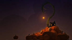 Vintage Halloween Cat In Pumpkins Wallpaper