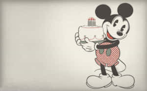 Vintage Mickey Mouse With Birthday Cake Wallpaper