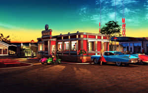 Vintage Retro Diner Digital Artwork Wallpaper