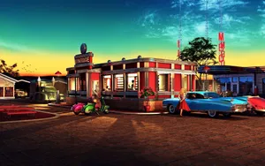 Vintage Retro Diner Digital Artwork Wallpaper