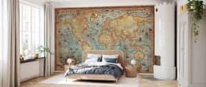 Vintage World Map Bedroom Interior Wallpaper