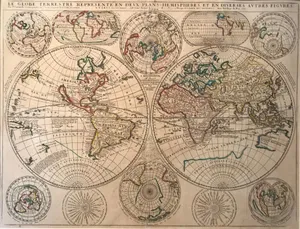 Vintage World Map Hemispheres Wallpaper