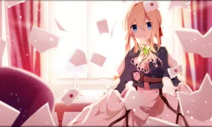 Violet Evergarden Sitting At A Pink Window Wallpaper