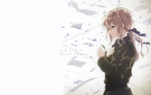 Violet Evergarden Stands With A Precious Green Gem Wallpaper