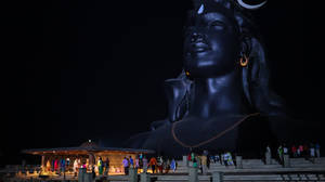 Visitors Of Adiyogi Shiva Statue Nighttime Wallpaper