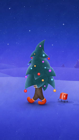 Walking Christmas Tree Funny Christmas Wallpaper